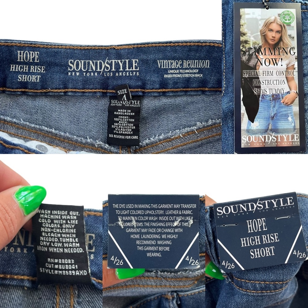 Sound Style Womens 4 26 Med Wash Denim Hope High Rise Vintage Reunion Jean Short - Picture 3 of 14